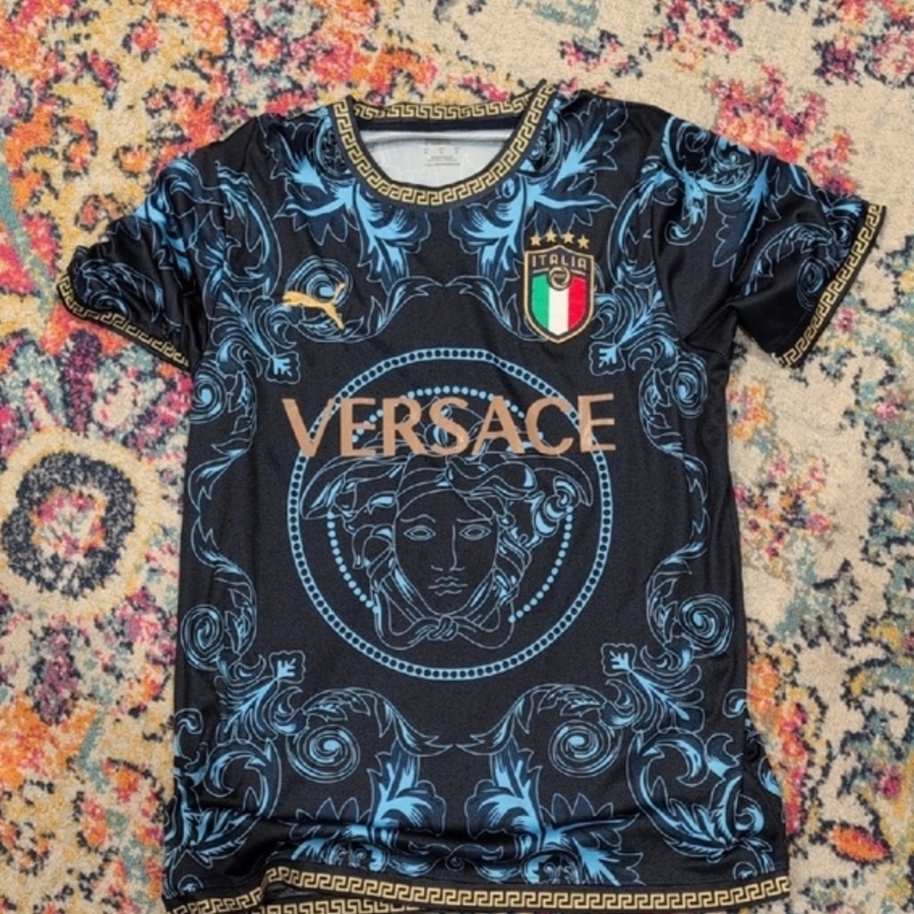 Versace Kids Black, Blue & Gold Medusa Graphic Tee